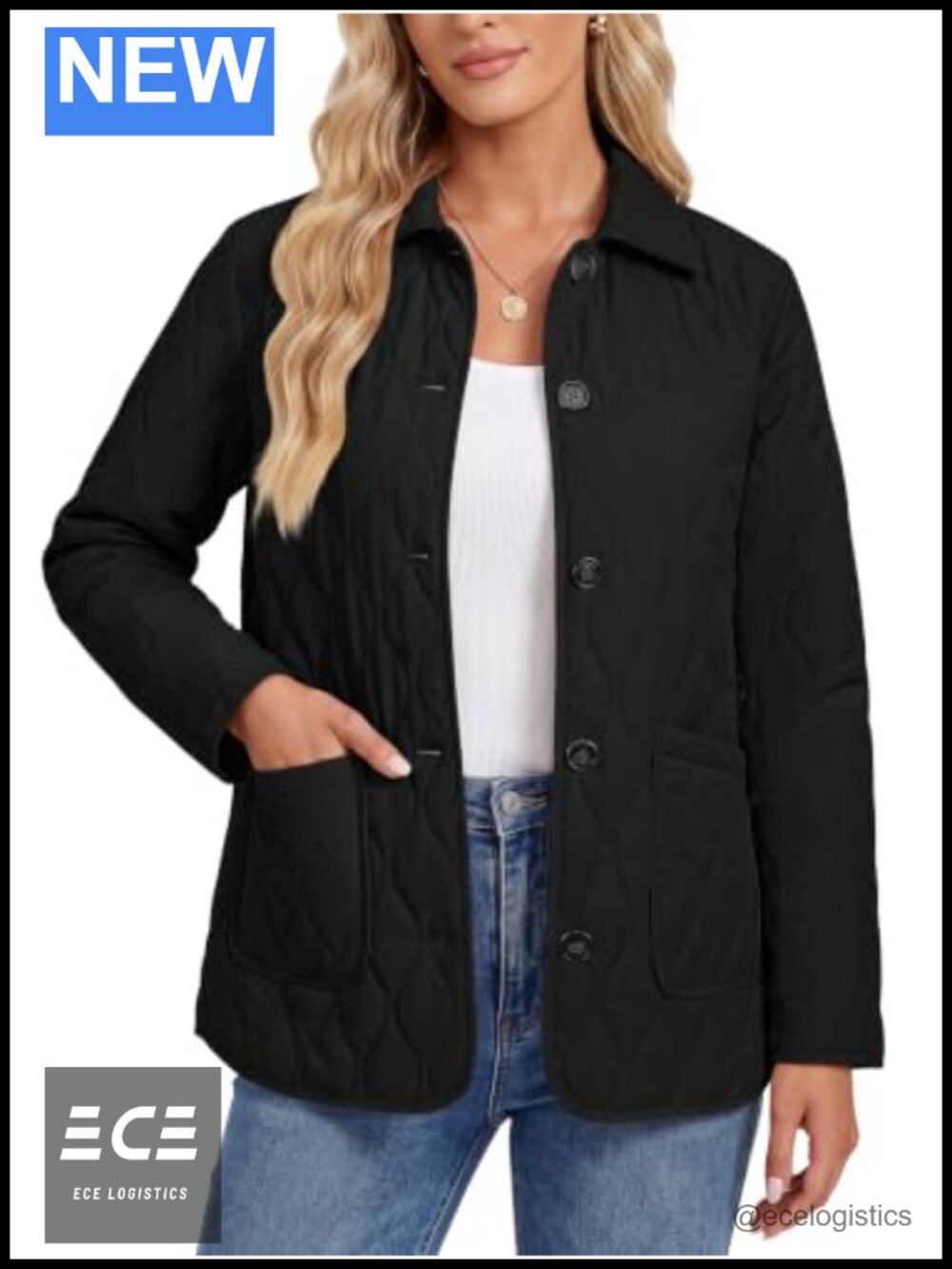 Women's Quilted Button Down Long Sleeve Lightweight Jacket Coat